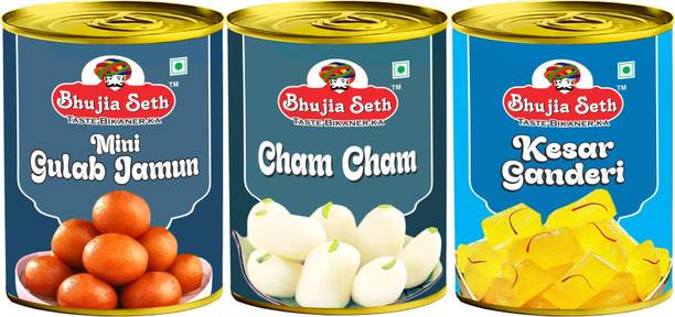 BHUJIYA SETH Mini Gulab jamun,Cham Cham & kesar Ganderi combo pack (1 kg x 3 ) pack Can
