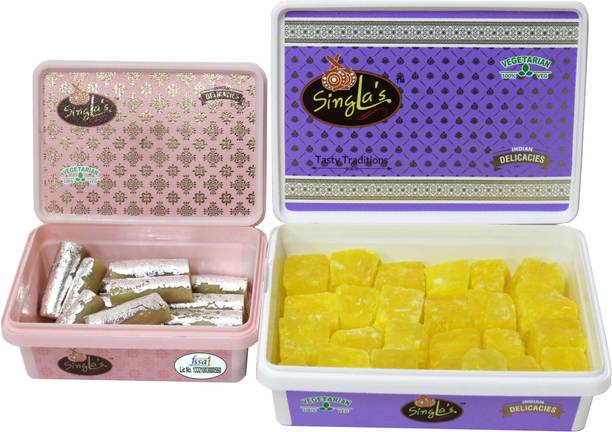 Singla Sweets Kaju Roll 200g Kesar Petha 500g combo pack of 2 (700g) Box