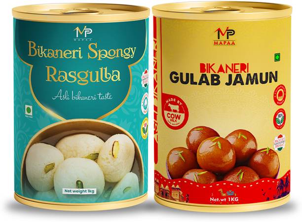 MAPAA Bikaneri Premium Spongy Rasgulla & Bikaneri Gulab Jamun Combo Ready to Eat Sweet