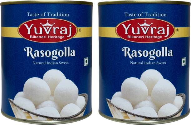 Yuvraj Food Product Rasogolla sweets combo 1 kg x 2 tin Can