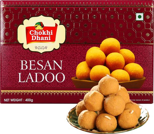 चोखी धानी फूड्स बेसन लड्डू | ऑथेंटिक इंडियन स्वीट्स | 400g | इंडियन मिठाई | फेस्टिवल स्वीट्स पाउच
