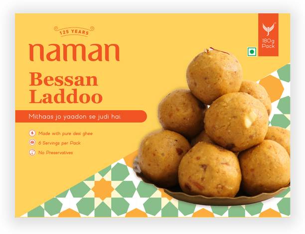 नमन इंडियन स्वीट देसी घी बेसन लड्डू विथ ड्राइफ्रूट्स बॉक्स
