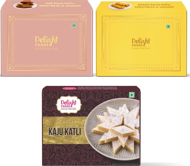 Delight Foods Gur, Kesar and Regular with 70% Cashews Low Sugar Box