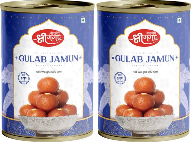 Bikaneri Shree Ganga Soft Gulabjamun, 1Kg (500gm x 2) Traditional Bikaneri Sweet, Mithai, 16 Pieces Tin