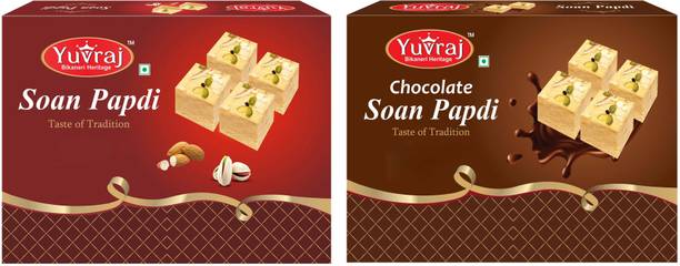 Yuvraj Food Product Chocolate & Elaichi soan papadi Sweets combo pack ( 200 Gm x 2 ) box Box