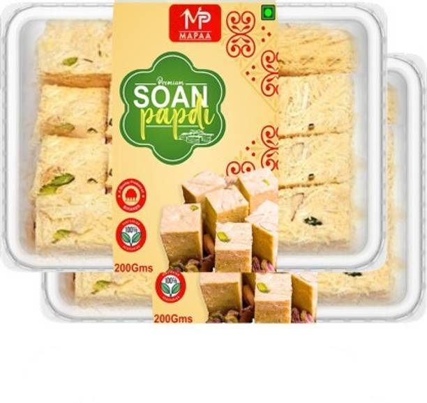 MAPAA Bikaneri Premium Soan Papdi, Ready to Eat Dessert Flaky Soan Papdi, 2x200 GMS Box