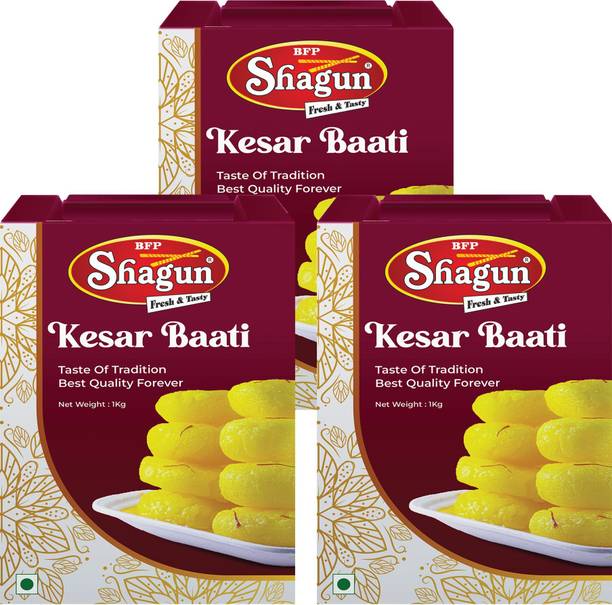 Bfp Shagun Kesar Bati 3Kg (1Kg Pack of 3) Bikaneri Sweets Soft Vegetarian Tin