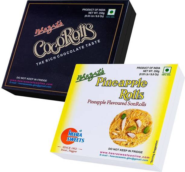 Bhagat's Heera Sweet SonRoll Soft Sweets Mithai Combo Chocolate & Pineapple 250 gm Box