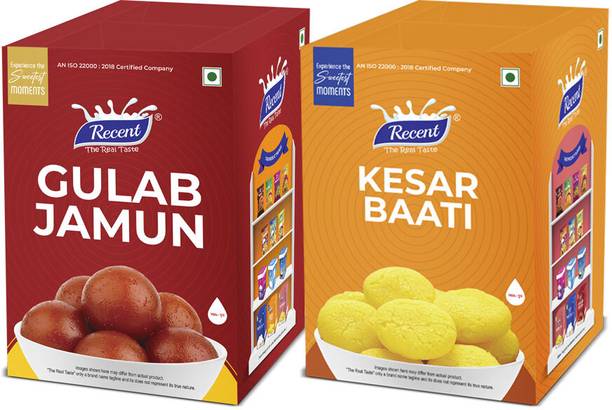 RECENT-THE REAL TASTE 1 Kg Gulab Jamun & 1 Kg Kesar Baati Combo indian Sweet Mithai, Perfect For Gift Box