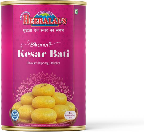 Heeralal's Raj Bhog 1Kg Ready-To-Serve Indian Royal Mithai 10 Pieces Per Can Tin