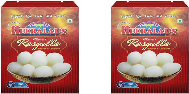 Heeralal's Rasgulla 2Kg (1Kg x 2) Spongy 20 Pcs Per Can | Zero Preservative Box