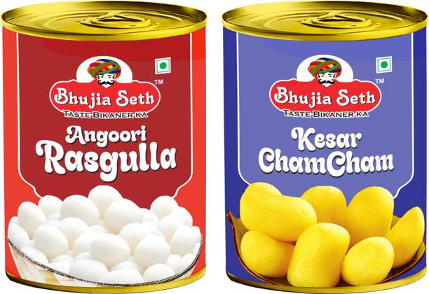 BHUJIYA SETH sweets Angoori Rasgulla & kesar cham cham combo pack (1 kg x 2 ) pack Tin