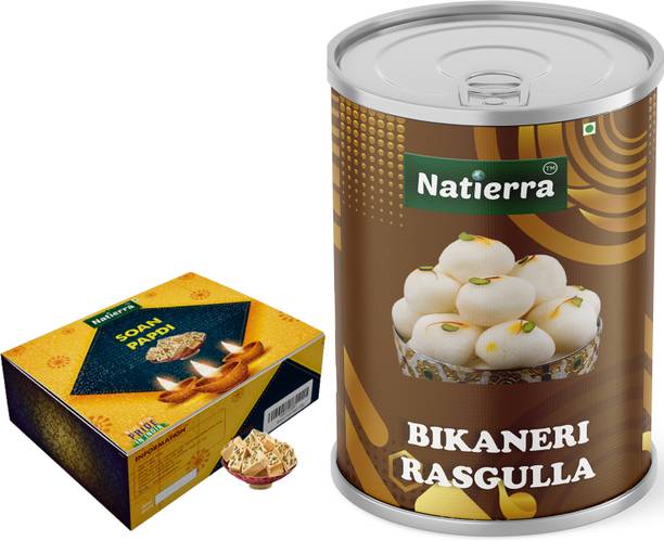 Natierra Bikaneri Ras Gulla + Soan-Papdi | Son Papri Sweet | Gift Pack | Box