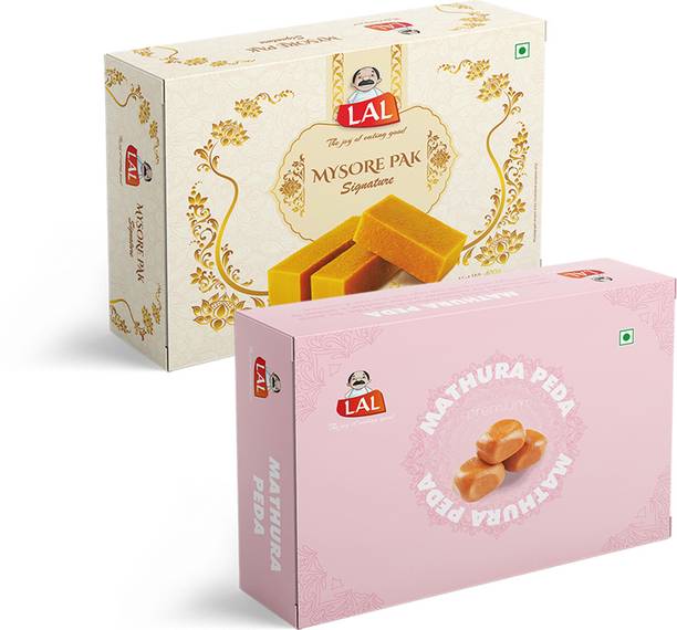 Lal Combo Pack of Mysore Pack 400g & Mathura Peda 400g Box