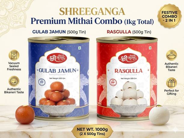 Bikaneri Shree Ganga Sweets Combo - Gulab Jamun (500g) & Rasgulla (500g)
