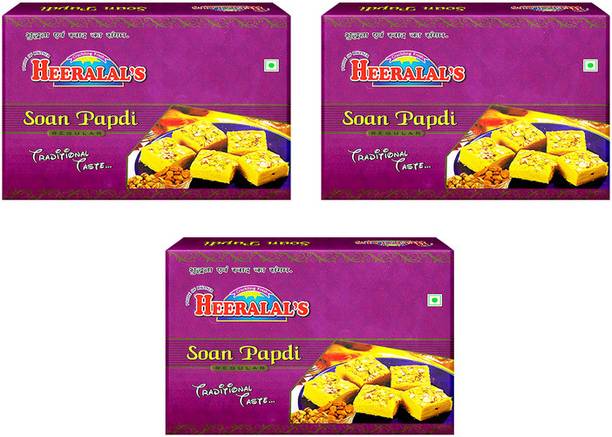 Heeralal's Regular Soan Papdi 1.2Kg (400Gm x 3) Indian Candy Floss Besan Sweet Best Box
