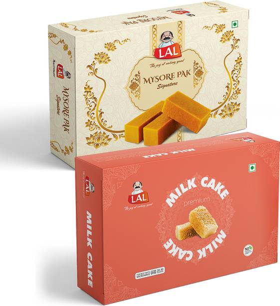 Lal Combo Of Mysore Pak Premium 400g and Milk Cake Premium 400g Box