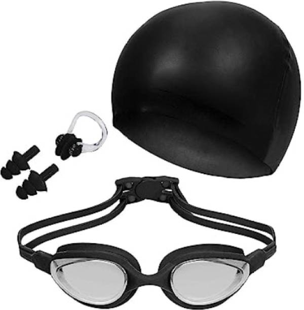 Zonkar Swimming Combo Set with Google, Swim Cap, Ear Plugs and Nose Clip Swimming Kit Swimming Kit