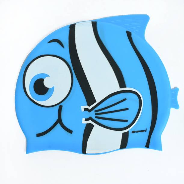 SHIFTER Silicone Cartoon Fish Swim Caps for Kids for Swimming-Fish Print Swimming Cap