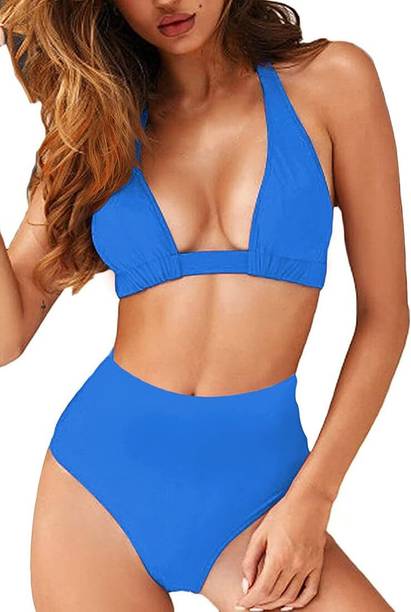 DX003 Solid Women Swim-dress Blue Swimsuit