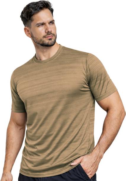 NINQ Self Design Men Round Neck Beige T-Shirt