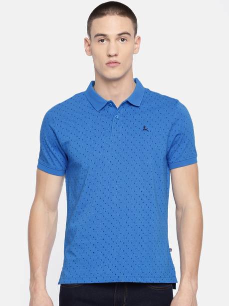 Men Printed Polo Neck Cotton Blend Blue T-Shirt