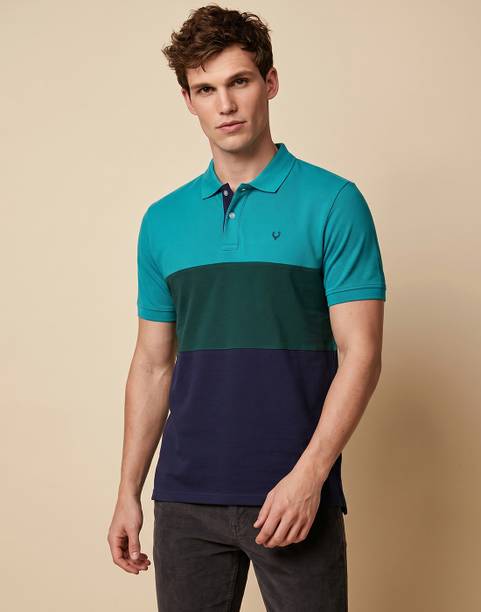 Men Colorblock Polo Neck Cotton Blend Green T-Shirt