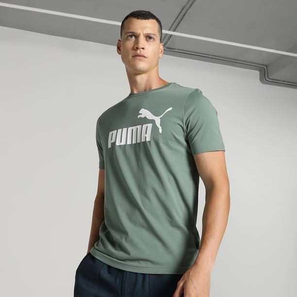 ESS Logo Men Printed Round Neck Pure Cotton Green T-Shirt