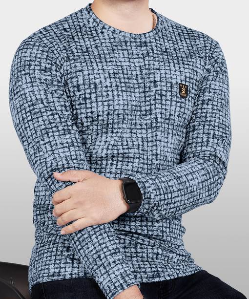 VeBNoR Men Printed Polo Neck Polycotton Light Blue T-Shirt