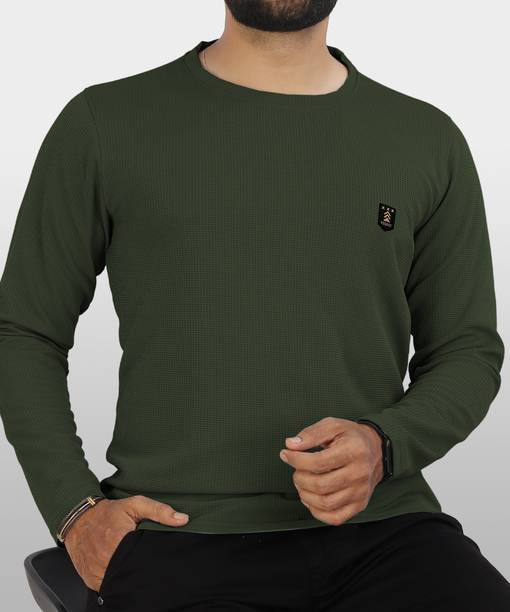 VeBNoR Men Self Design Round Neck Polyester Green T-Shirt