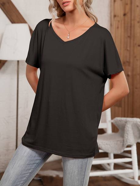 Urbanic Printed Women Round Neck Black T-Shirt