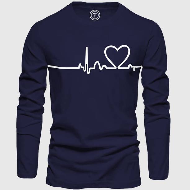 Men Printed Round Neck Cotton Blend Navy Blue T-Shirt