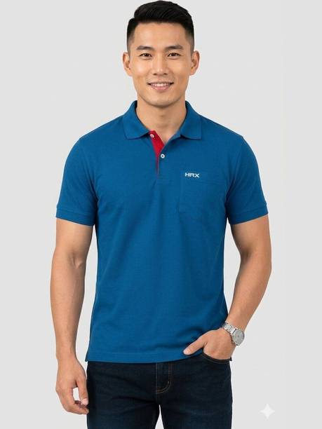 Men Solid Polo Neck Polyester Dark Blue T-Shirt