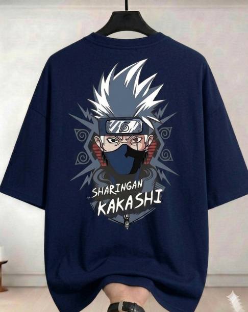 Printed Men Round Neck Cotton Blend Navy Blue T-Shirt