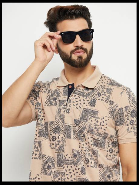 METRONAUT Printed Men Polo Neck Cotton Blend Beige T-Shirt