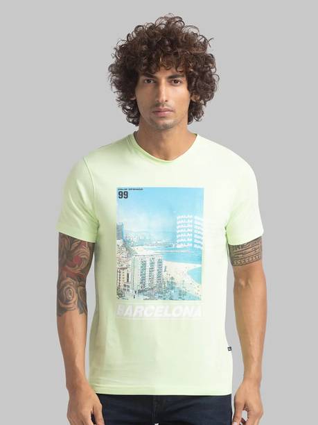 Men Printed Polo Neck Cotton Blend Green T-Shirt