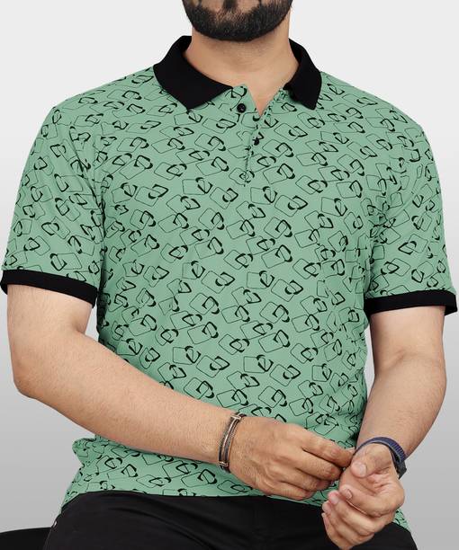 VeBNoR Men Printed Polo Neck Polyester Light Green T-Shirt