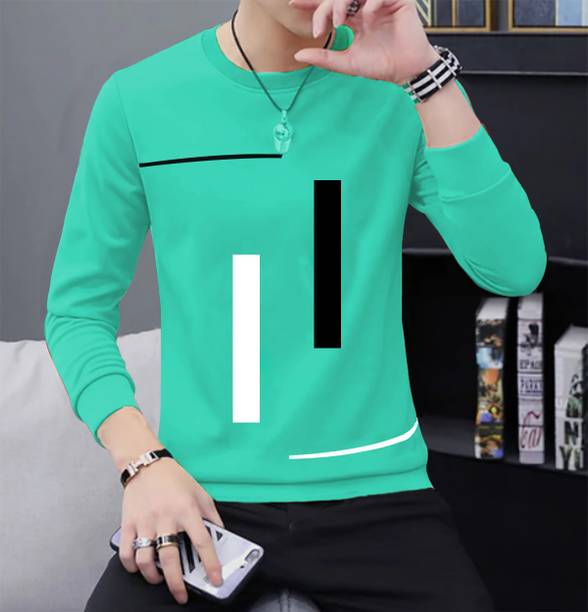 Men Striped Round Neck Pure Cotton Light Green T-Shirt
