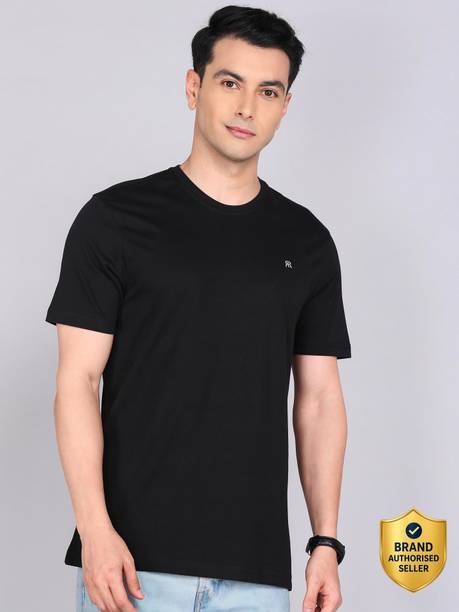 Raymond Men Solid Round Neck Pure Cotton Black T-Shirt