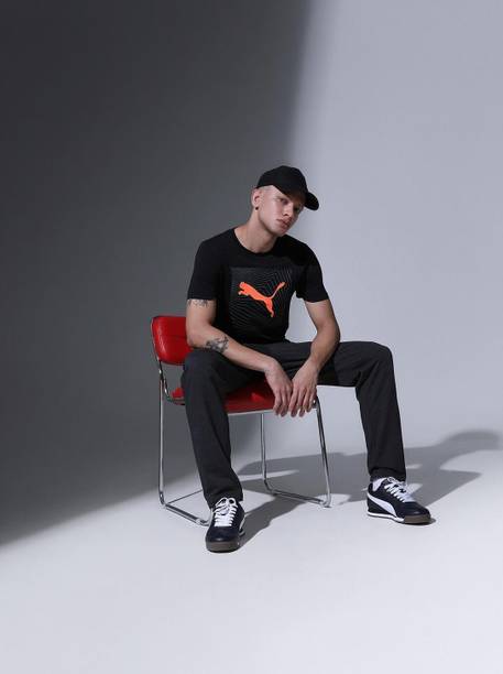Men Graphic Print Crew Neck Cotton Blend Black T-Shirt