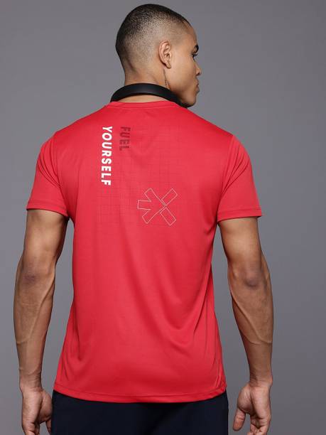 Men Printed Round Neck Polyester Red T-Shirt