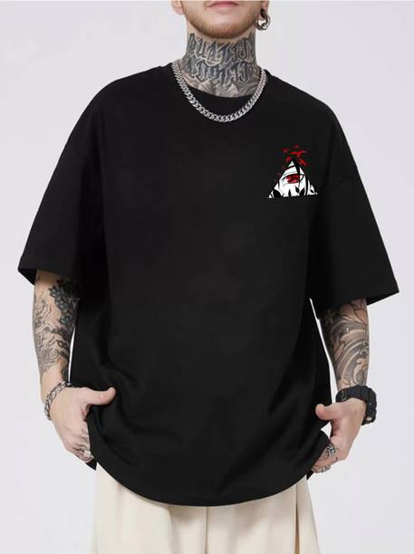 ZEN1FASHION Men Printed Round Neck Pure Cotton Black T-Shirt