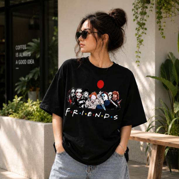 TeeVybe Printed Women Round Neck Black T-Shirt