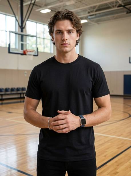 Moda Rapido Men Self Design, Solid Round Neck Polyester Black T-Shirt