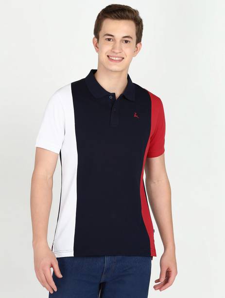 Men Colorblock Polo Neck Cotton Blend Multicolor T-Shirt