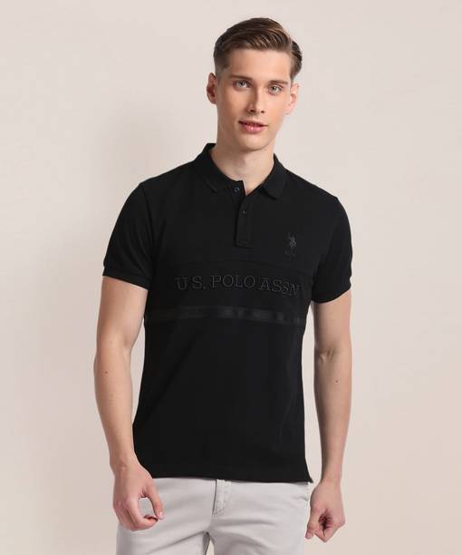 Men Solid Polo Neck Pure Cotton Black T-Shirt