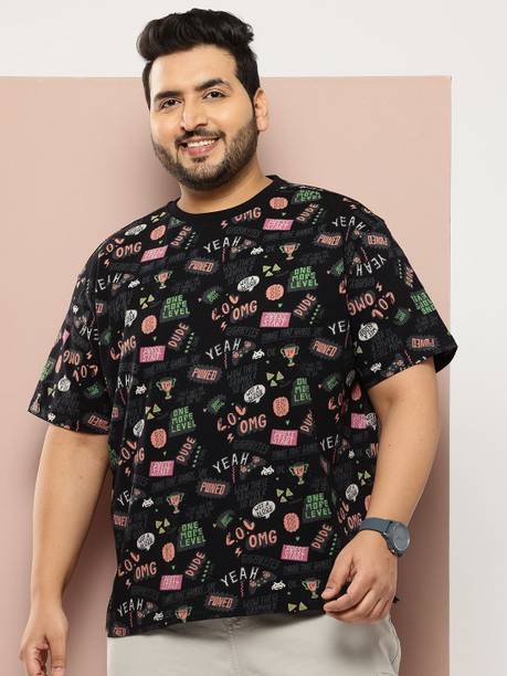 Sztori Men Printed Round Neck Pure Cotton Black T-Shirt