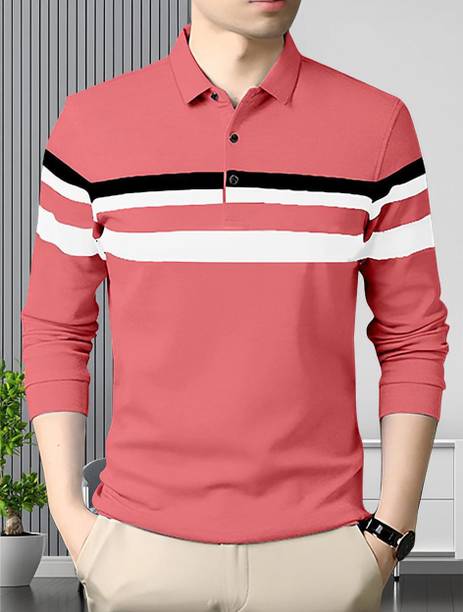 AUSK Men Colorblock Polo Neck Cotton Blend Beige, Black, Whi...