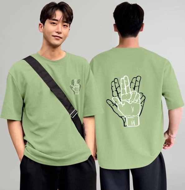 Men Printed Round Neck Poly Cotton Green T-Shirt Price in India
