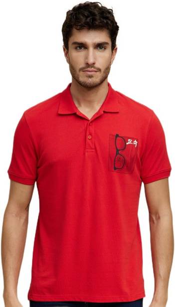 LBEMHKP1 Men Printed Polo Neck Pure Cotton Red T-Shirt